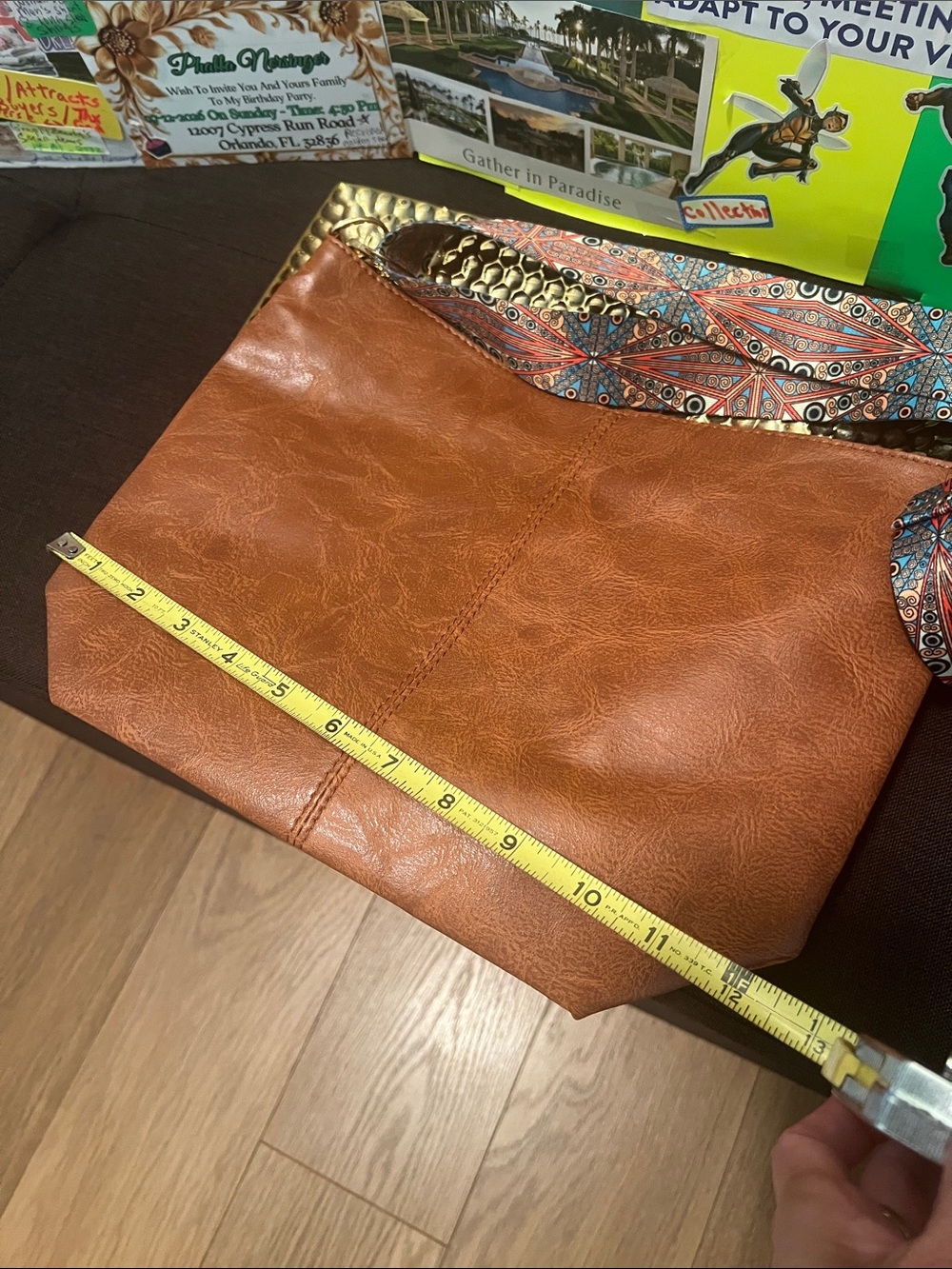 #2816*”9x12”Brown Leather Crossbody Bag with Patterned Adjustable Strap - Picture 5 of 17